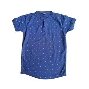 Baleno Plus Blue Micro Dot Henley Tee Minimal Preppy Chic XS